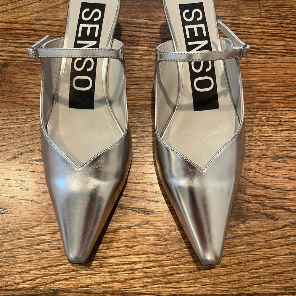 SENSO Silver Women's Kitten Heel Mules